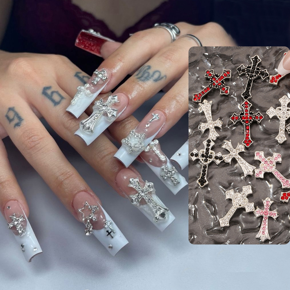 Nail Art Xxl - 5Pcs XXL Silver Cross Luxury Nail