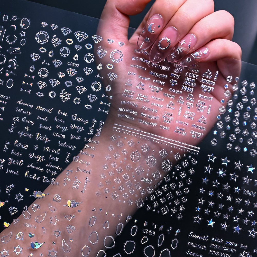 Nail Art Maroon - 30Sheets Diamond Design Nail Sticker Laser