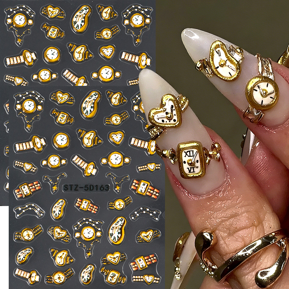 Nail Art Zelda - 2pcs Gold Clock Nail Stickers Decals