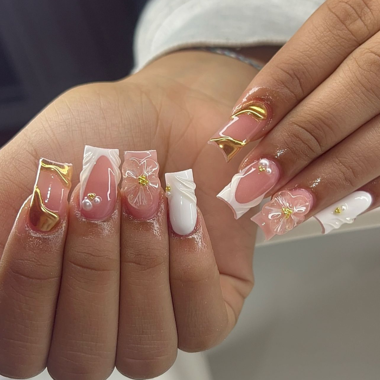 Nail Art Press On - 24Pcs Sweet Medium Square False Nails