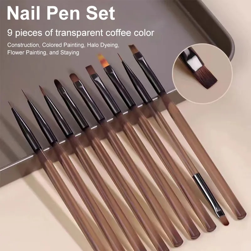 Nail Art Rame - 9PCS UV Gel Nail Brush Liner