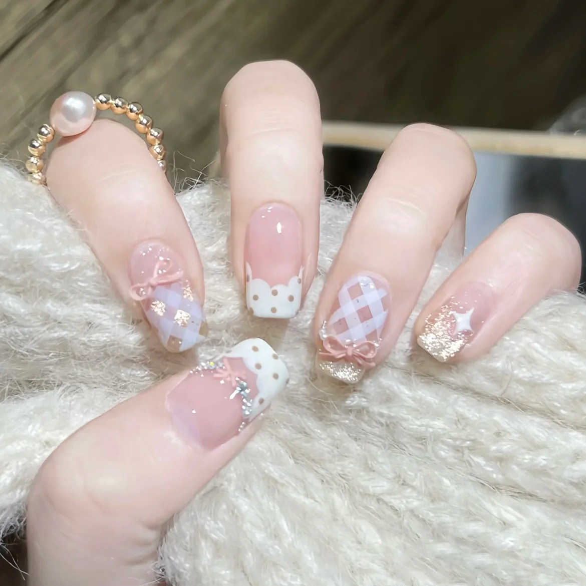 Nail Art Cat Eye Pink - 10Pcs Sweet Mid-length Ballet False Nails