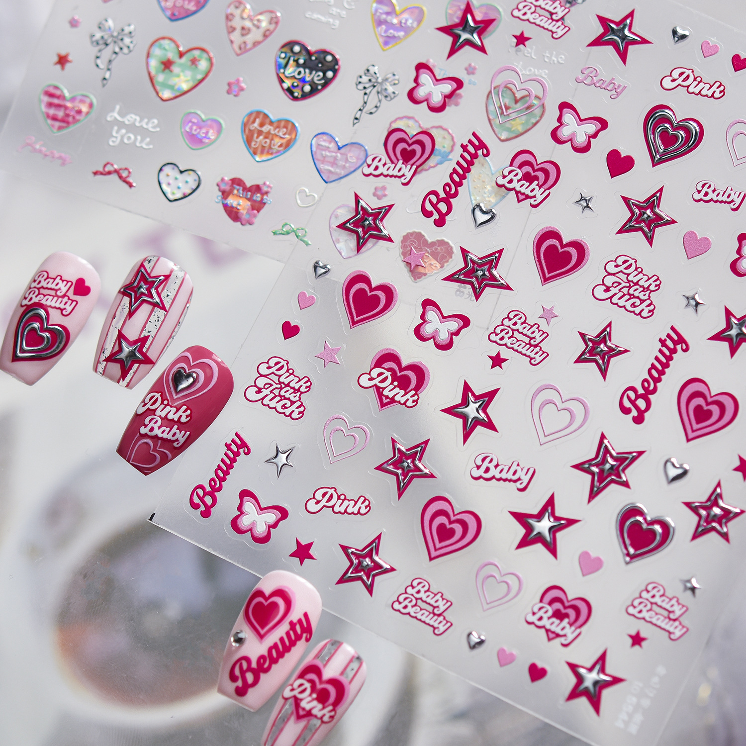 Nail Art Zelda - 5D Metal Nail Stickers Sweet Pink