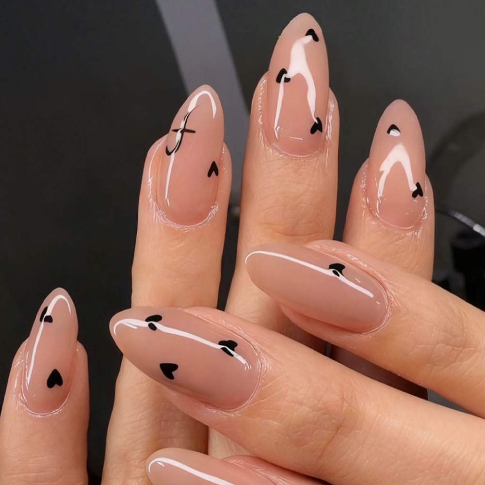 Nail Art Red - Medium almond fake nails in Beige
