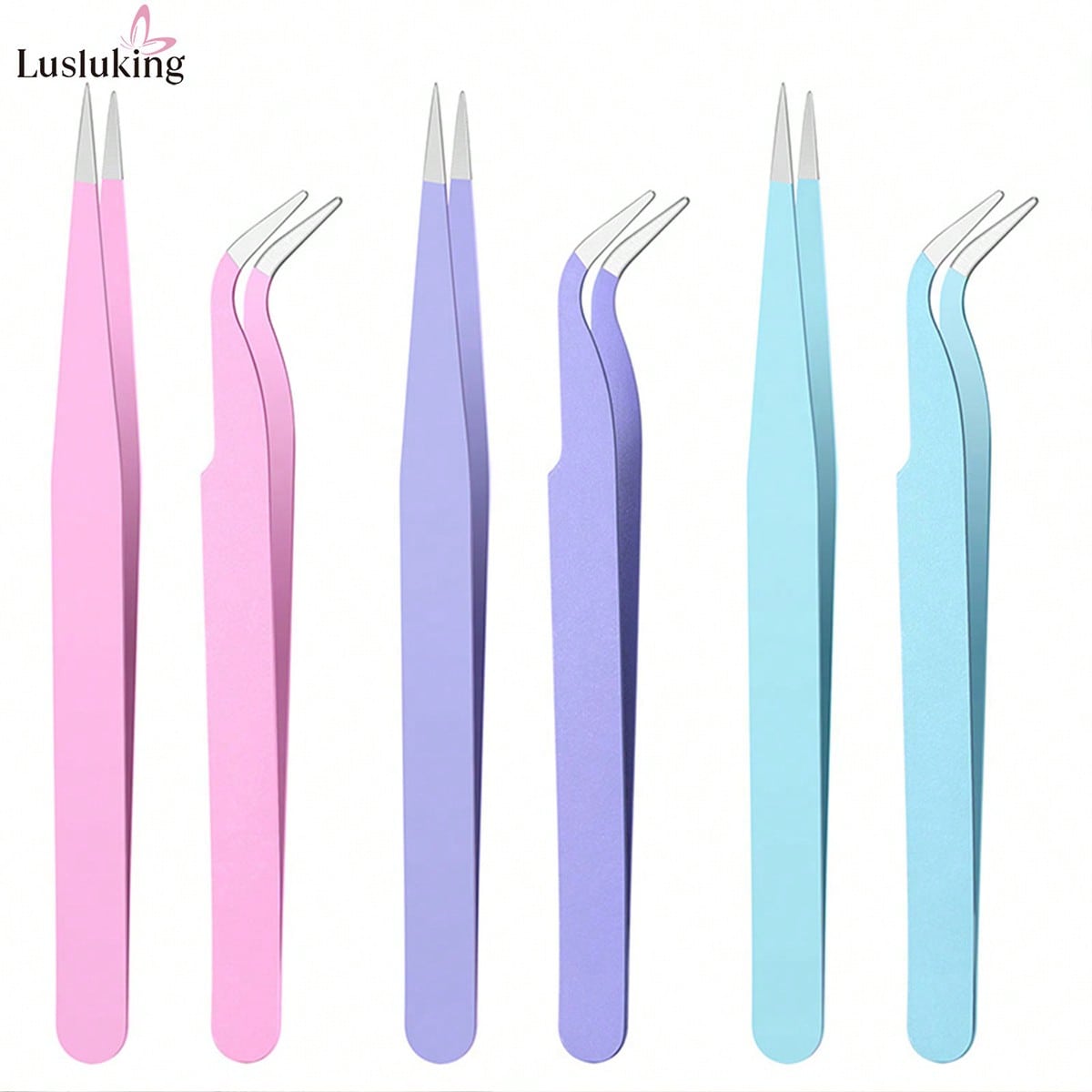 Nail Art Press On - LUSLUKING Nail Art Tweezers Set, Stainless
