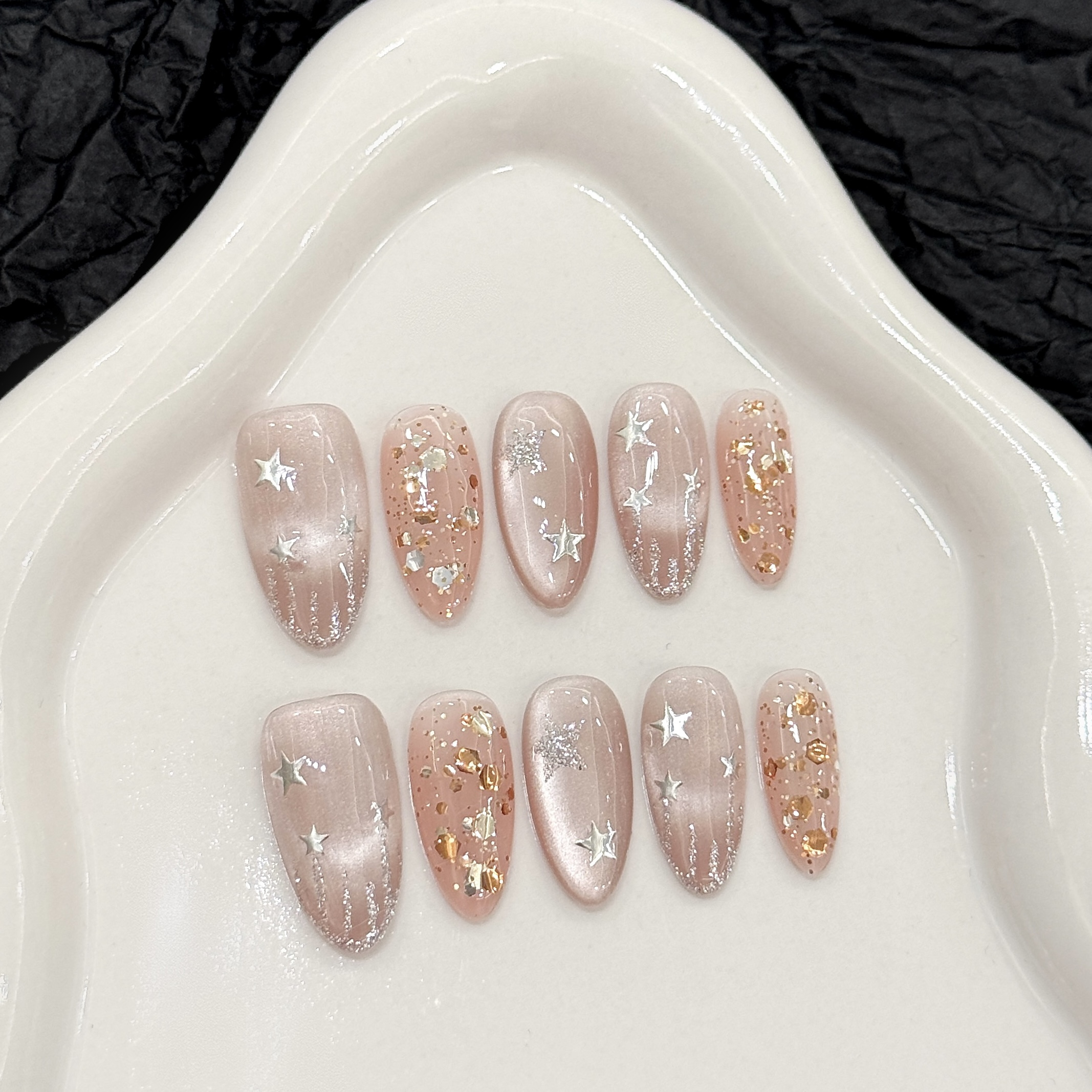 Nail Art Maroon - 10pcs Pure Hand Pressed Medium Oval