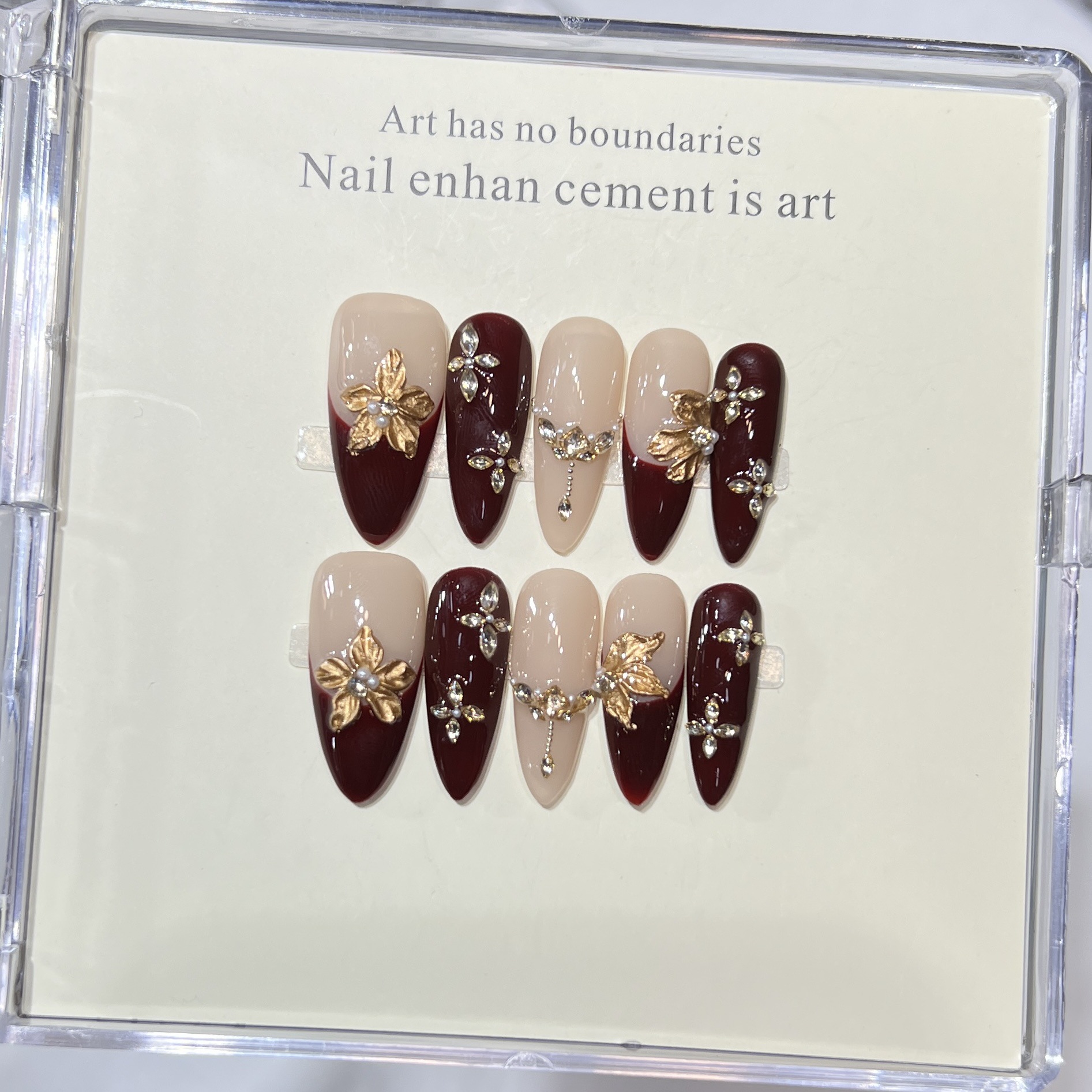 Nail Art French Nails - 10Pcs Handmade Elegant French Detachable Fake