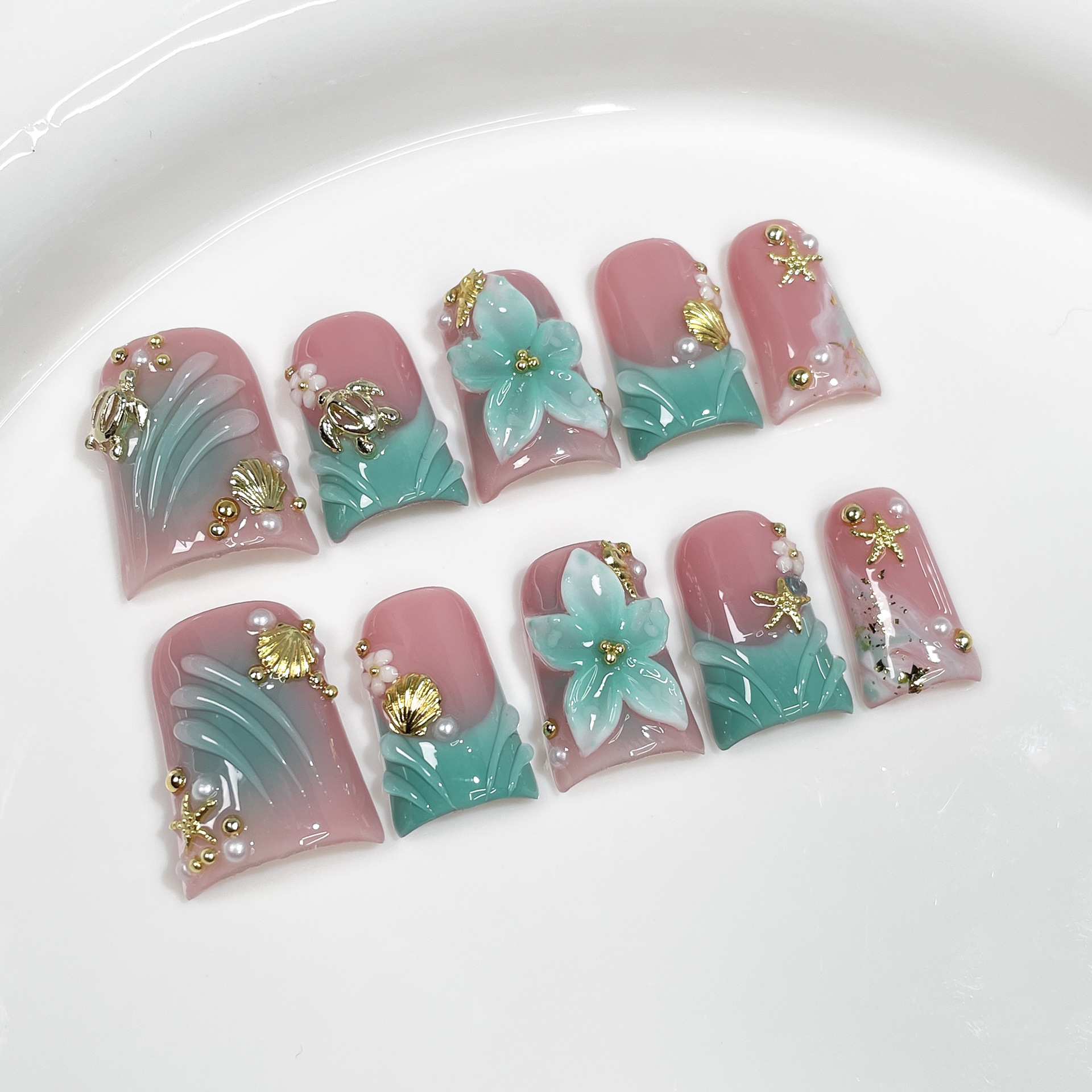 Nail Art French Nails - 10pcs Ocean Style Fake Nails Duck