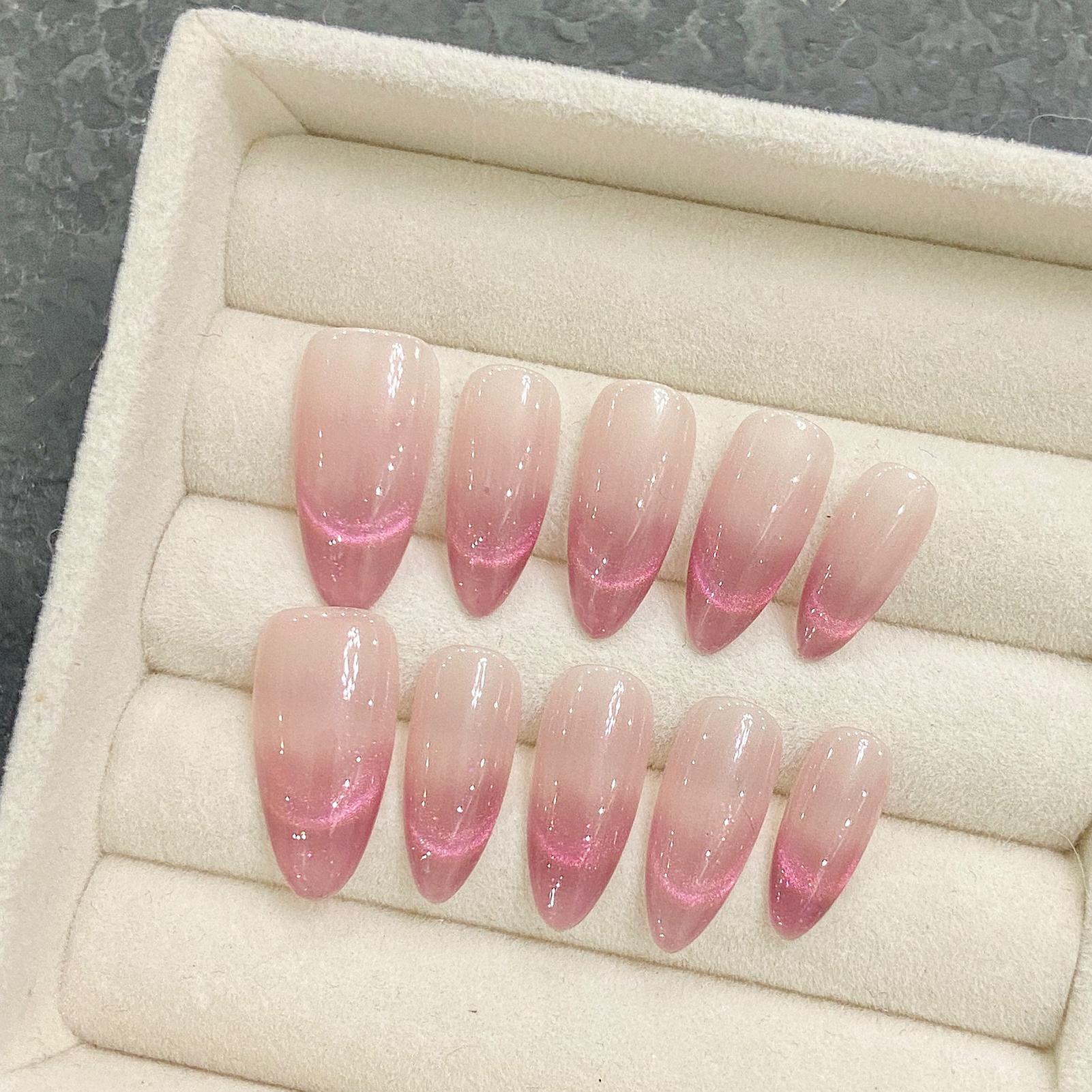 Nail Art Cat Eye Pink - Handmade Press On Nails Pink Fake