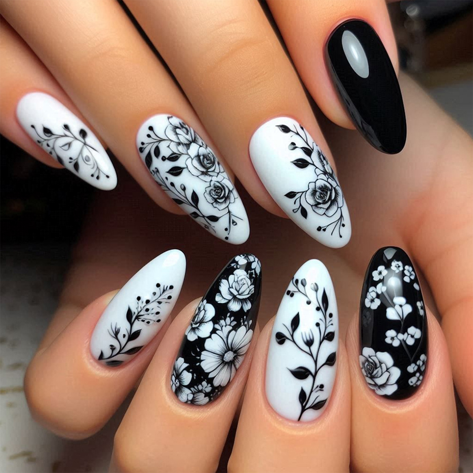 24Pcs Almond Fake Nails Black/ - огляд і ціна Nail Art Press On