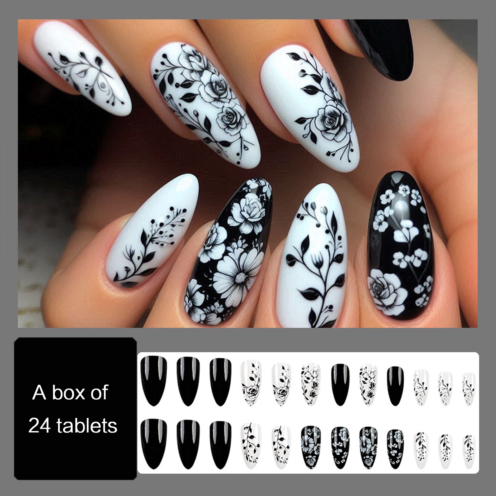 24Pcs Almond Fake Nails Black/ - огляд і ціна Nail Art Press On