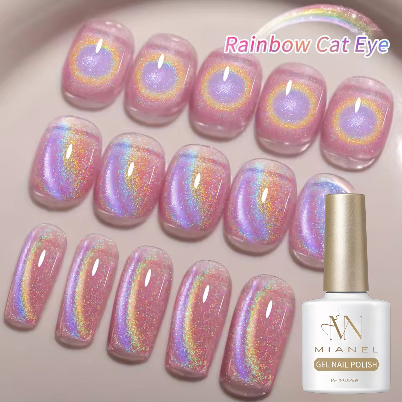 1-10pcs 10ml Pink Rainbow Magn - огляд і ціна Nail Art Cat Eye Pink