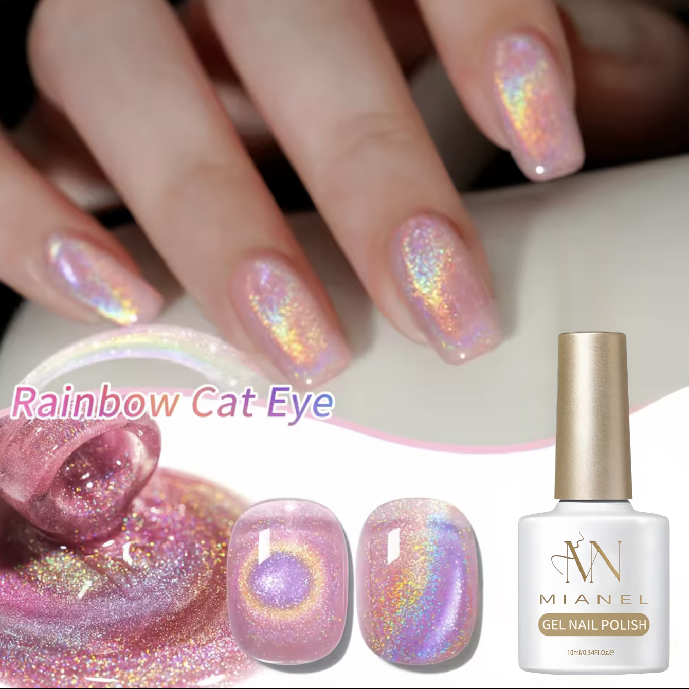 1-10pcs 10ml Pink Rainbow Magn - огляд і ціна Nail Art Cat Eye Pink