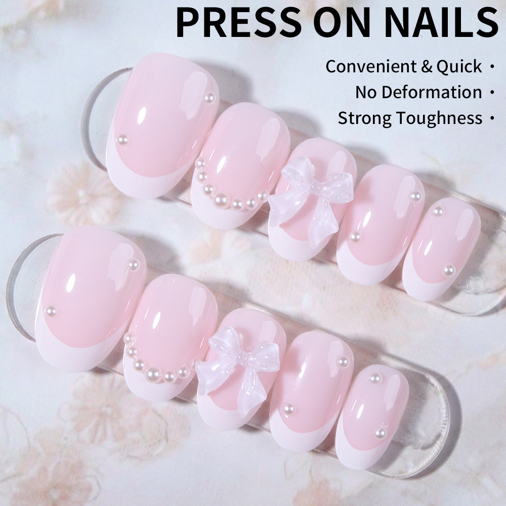 24pcs Short Oval White French  - огляд і ціна Nail Art Press On