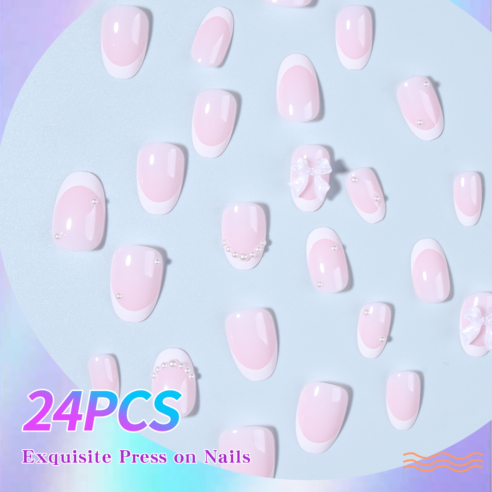 24pcs Short Oval White French  - огляд і ціна Nail Art Press On