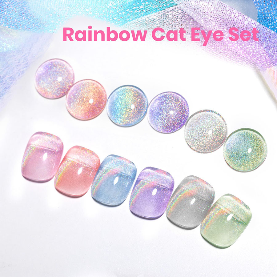 QAZIXU 1/6 Pcs Rainbow Cat Eye - огляд і ціна Nail Art Cat Eye Pink