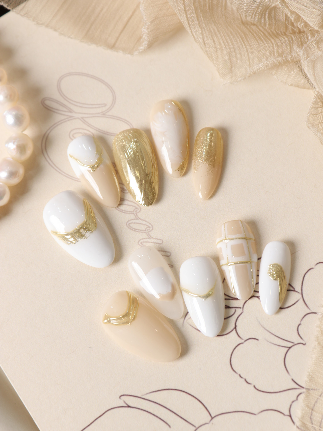 10Pcs Press on Nails White Gol - огляд і ціна Nail Art Press On