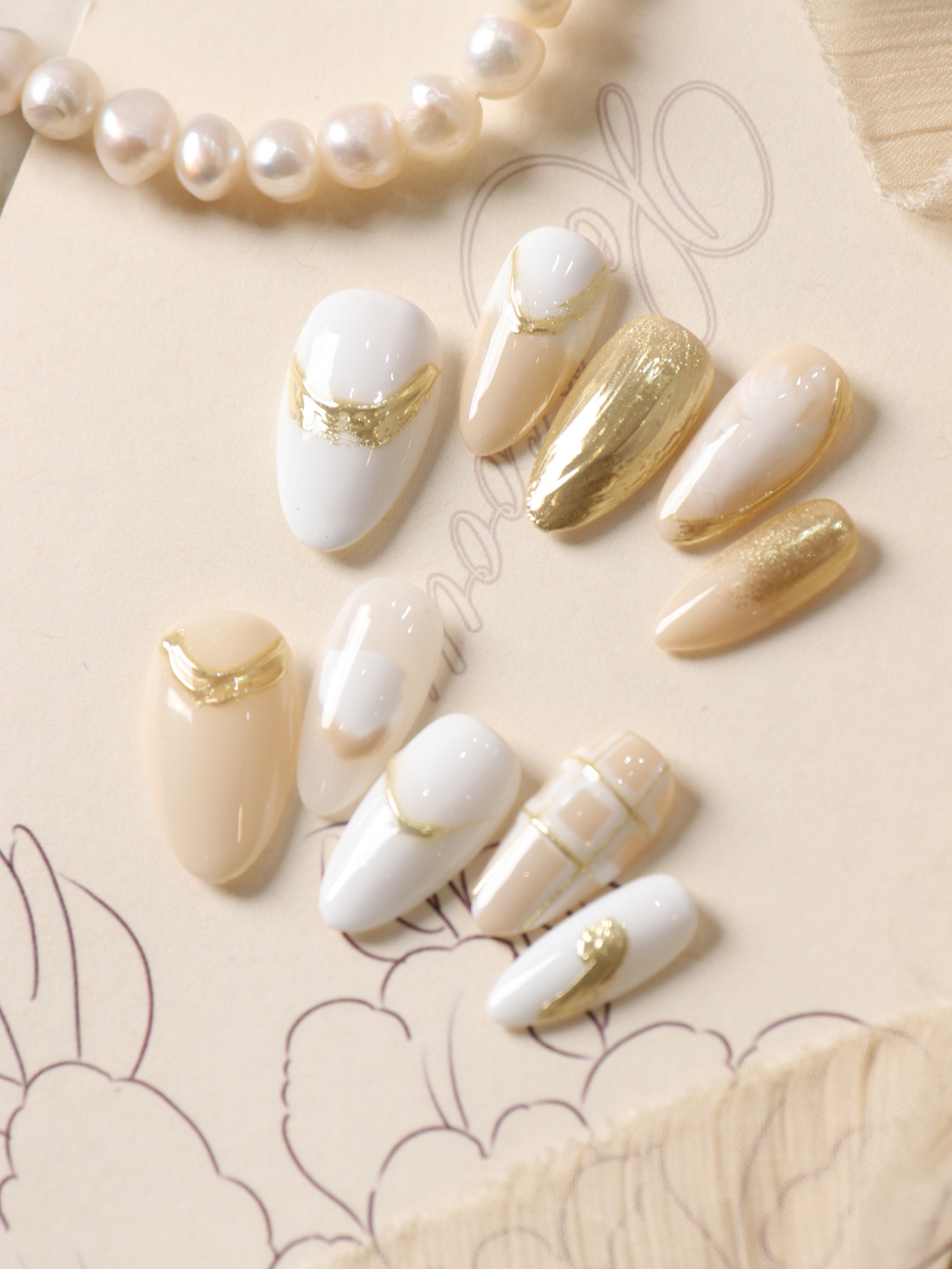 10Pcs Press on Nails White Gol - огляд і ціна Nail Art Press On