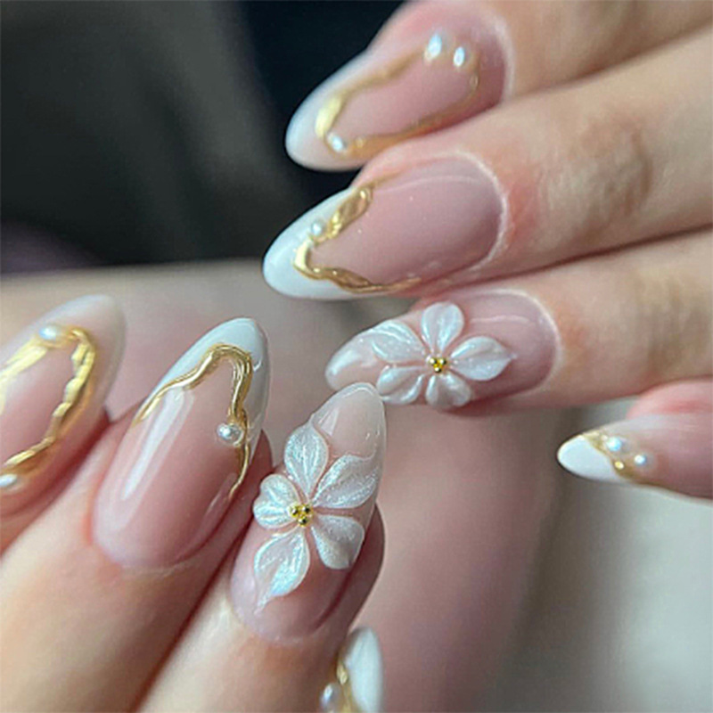 24pcs Flower Long Almond Press - огляд і ціна Nail Art French Nails