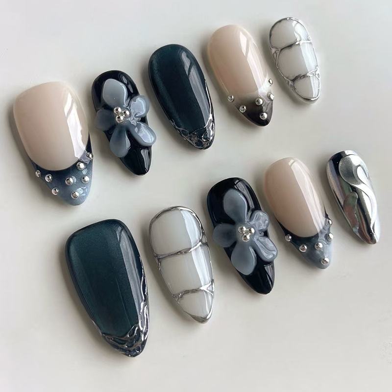 24pcs Flower Long Almond Press - огляд і ціна Nail Art French Nails