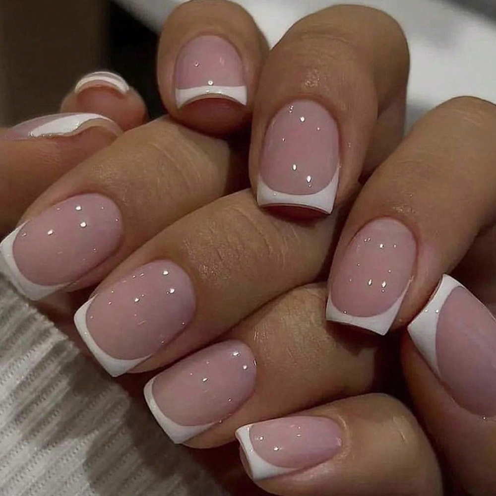 24PCS Short Square Pink Nails  - огляд і ціна Nail Art French Nails