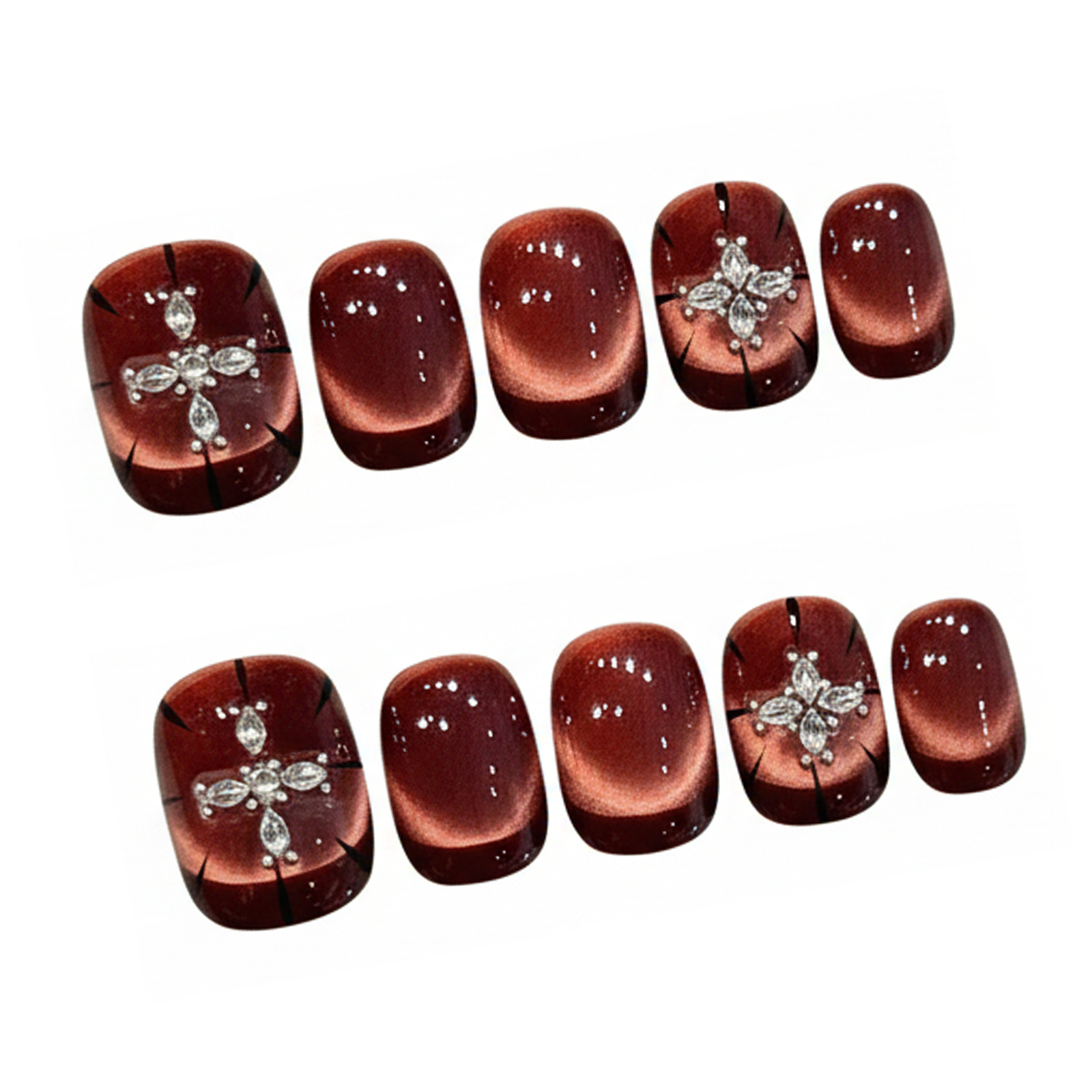 10pcs Wine-red Cat's Eye Press - огляд і ціна Nail Art Press On