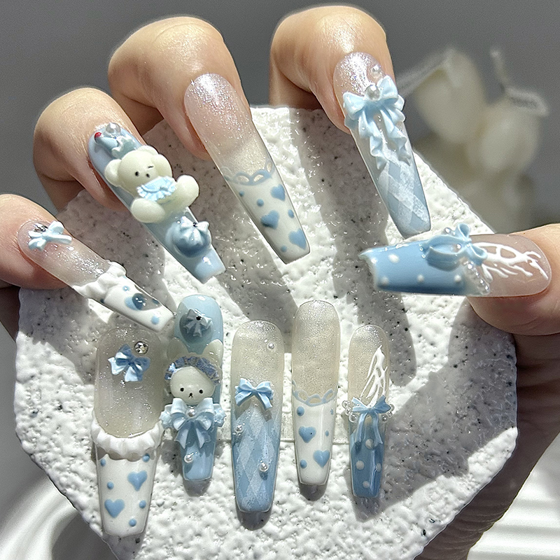 10 Pieces Kawaii 3D Bow Teddy  - огляд і ціна Nail Art French Nails