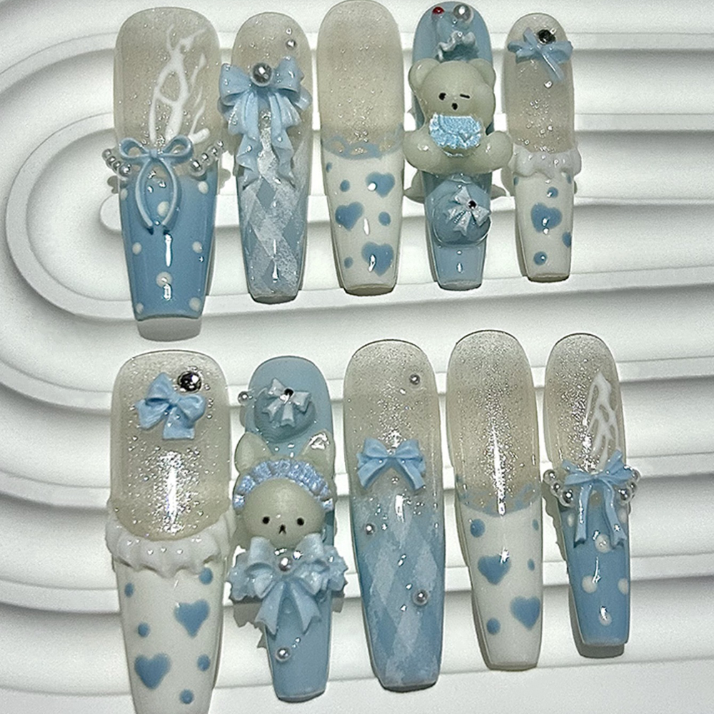 10 Pieces Kawaii 3D Bow Teddy  - огляд і ціна Nail Art French Nails