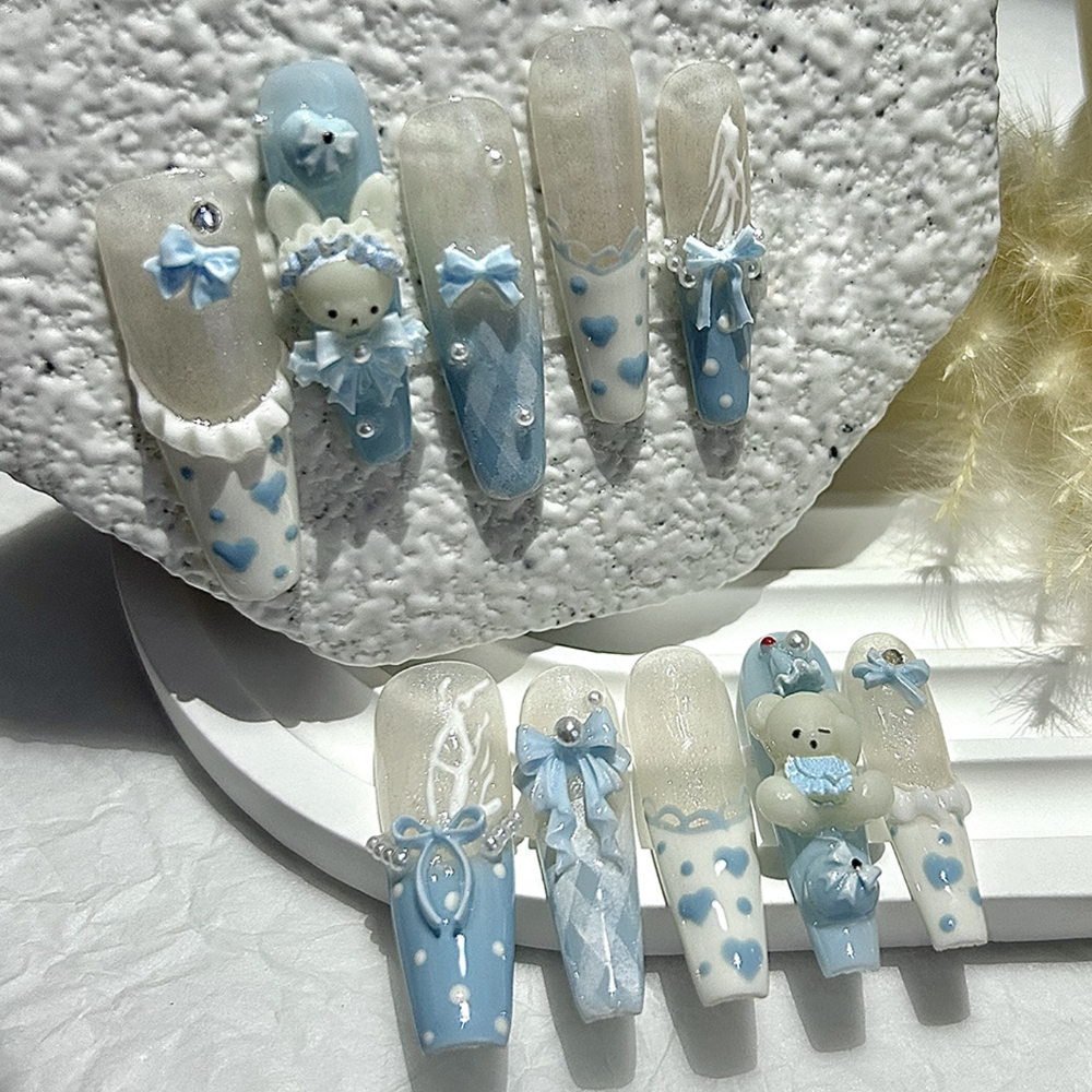 10 Pieces Kawaii 3D Bow Teddy  - огляд і ціна Nail Art French Nails