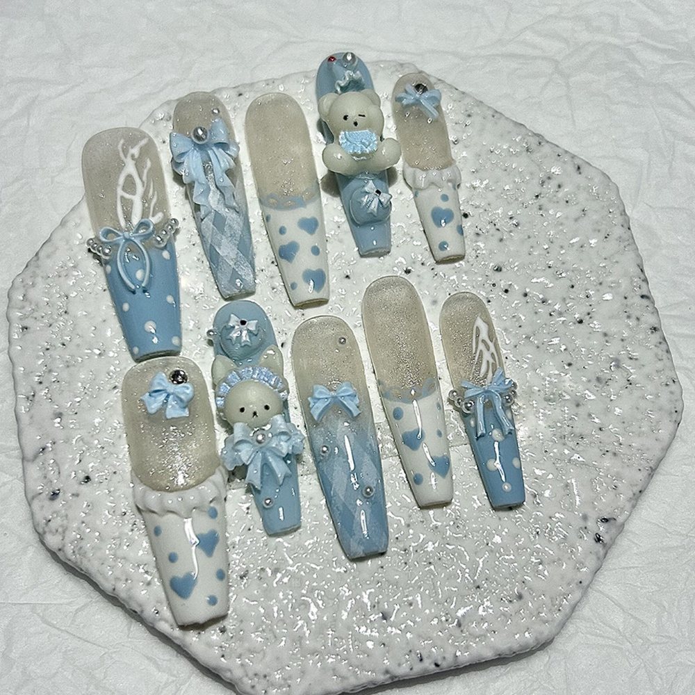 10 Pieces Kawaii 3D Bow Teddy  - огляд і ціна Nail Art French Nails