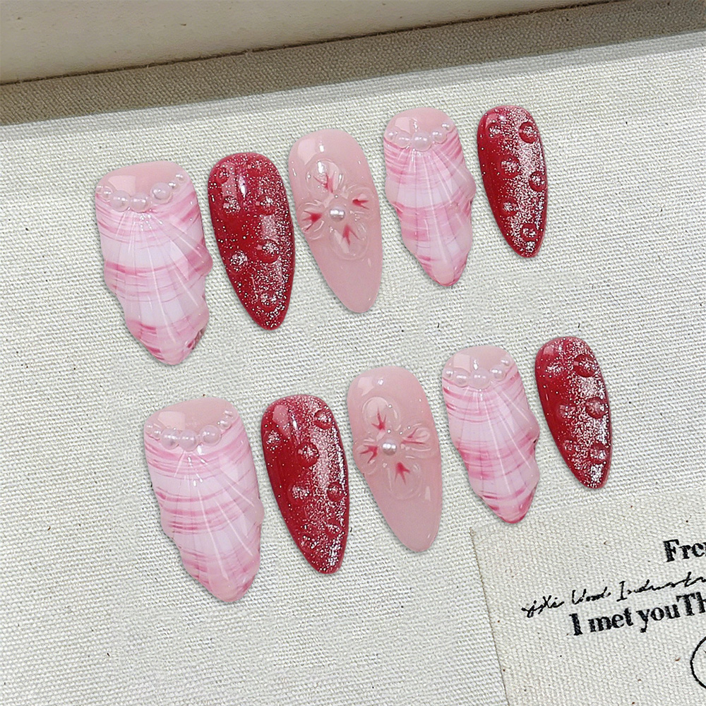 10pcs Medium Almond Handmade P - огляд і ціна Nail Art Red