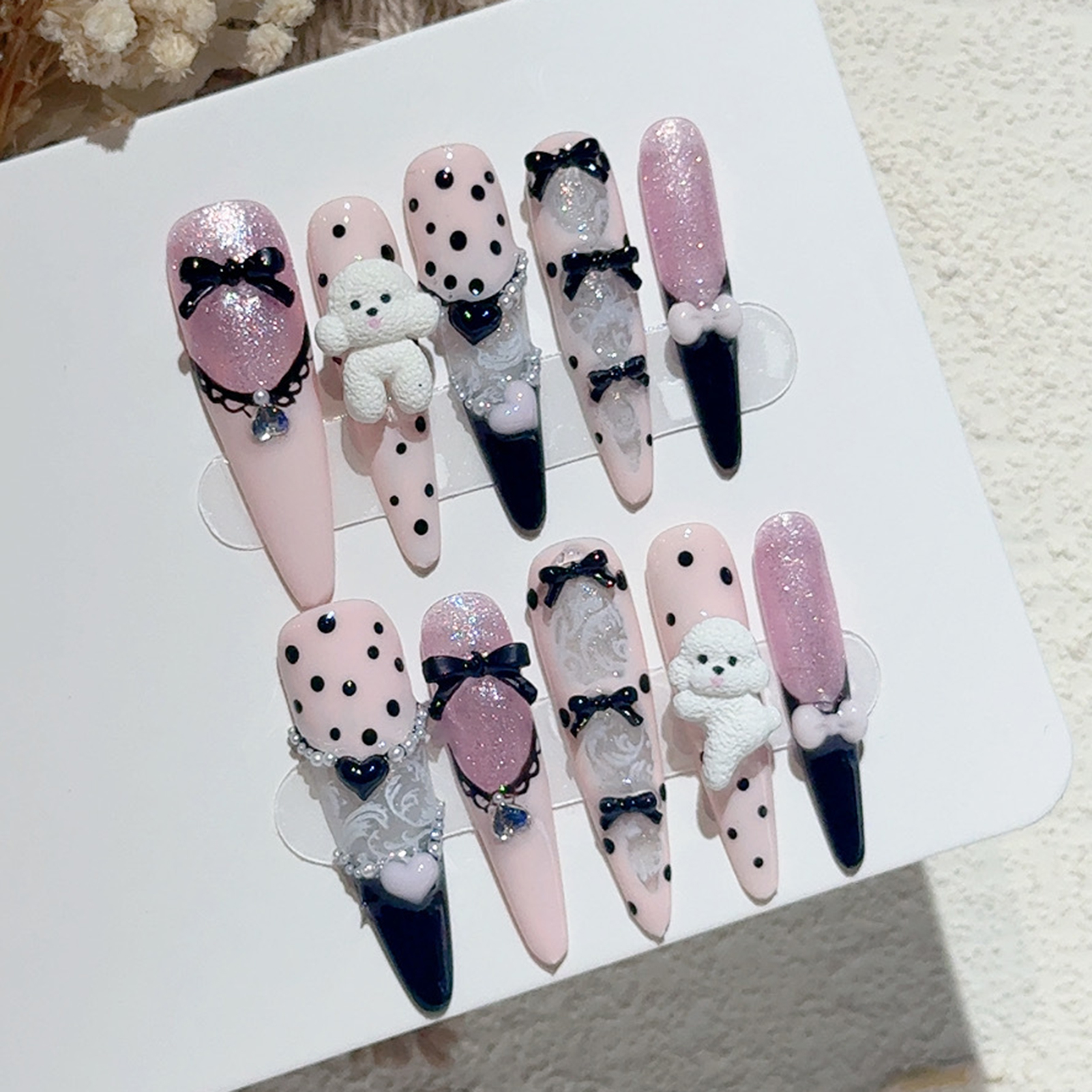10PCS Black Lace Polka Dot Bal - огляд і ціна Nail Art French Nails
