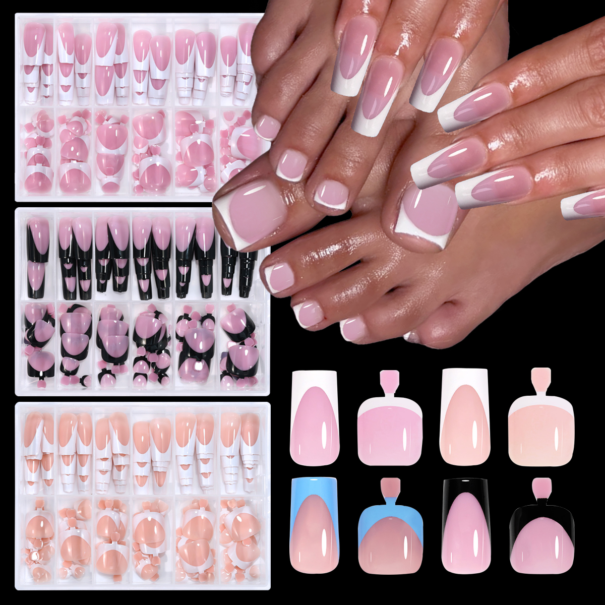 144pcs French Black Pink Hand& - огляд і ціна Nail Art French Nails