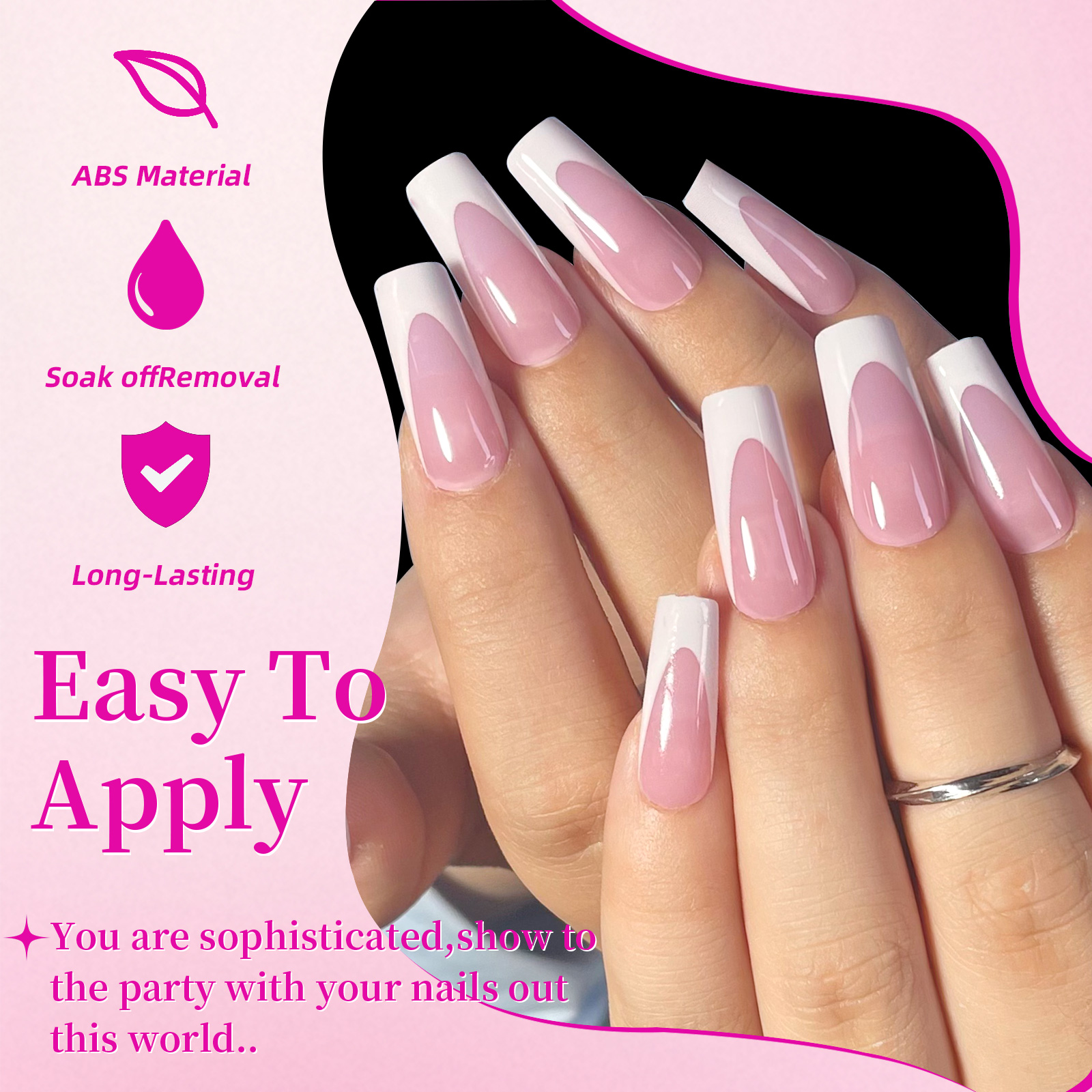 144pcs French Black Pink Hand& - огляд і ціна Nail Art French Nails