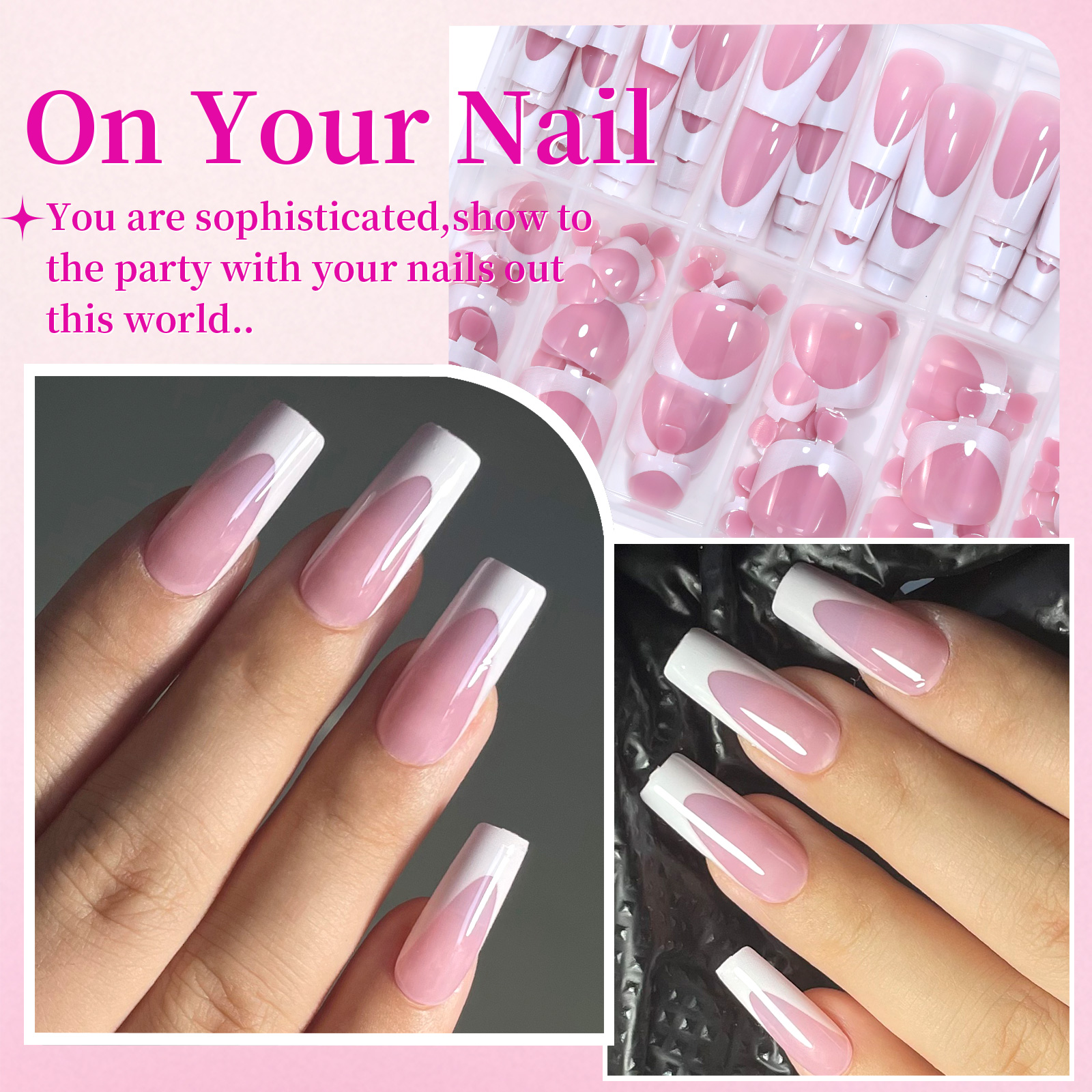 144pcs French Black Pink Hand& - огляд і ціна Nail Art French Nails