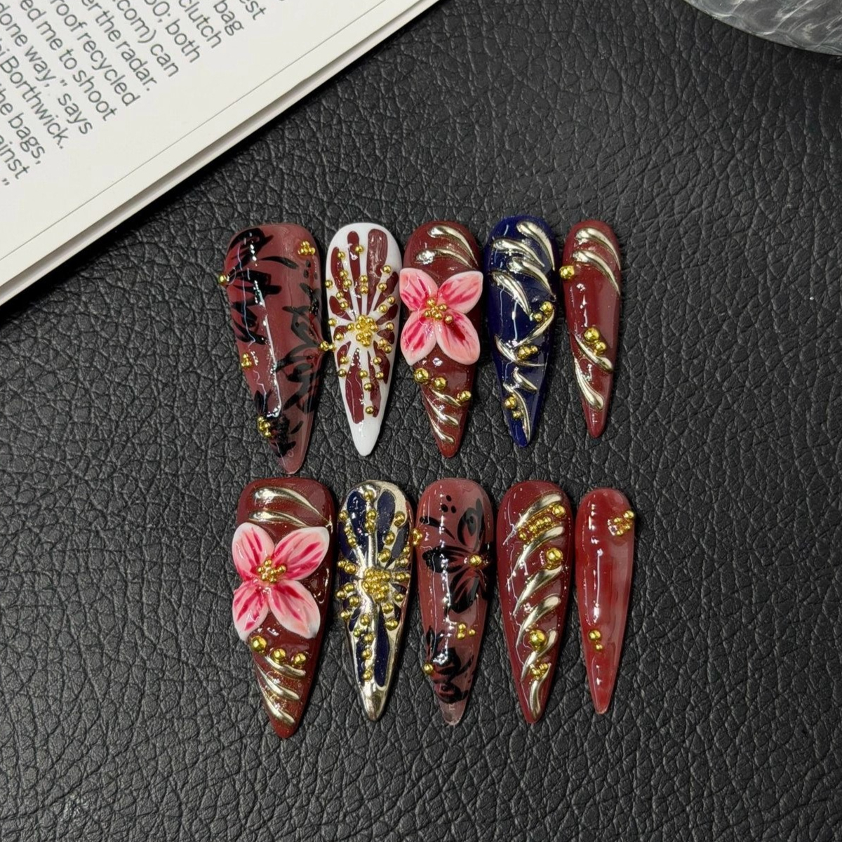 10Pcs Long Stiletto Wine Red H - огляд і ціна Nail Art Red